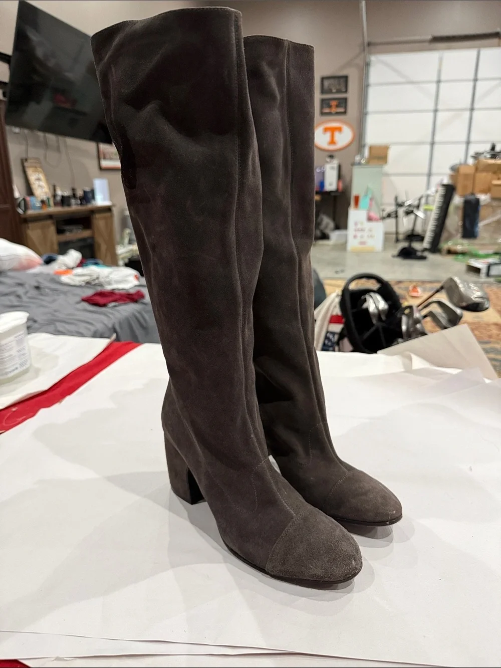 Alberto Fermani Over-the-Knee Suede Boots in Dark grey